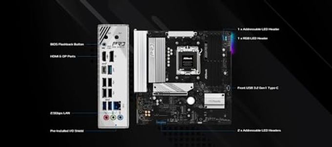 ASRock B850M Pro Rs Micro-Atx Am5 Motherboard, Amd Ryzen 9000/8000/7000 Support, Ddr5 8000+(Oc), Pcie 5.0, Wifi 6E, 2.5G Lan, Usb 3.2 Gen2 Type-C - Image 3