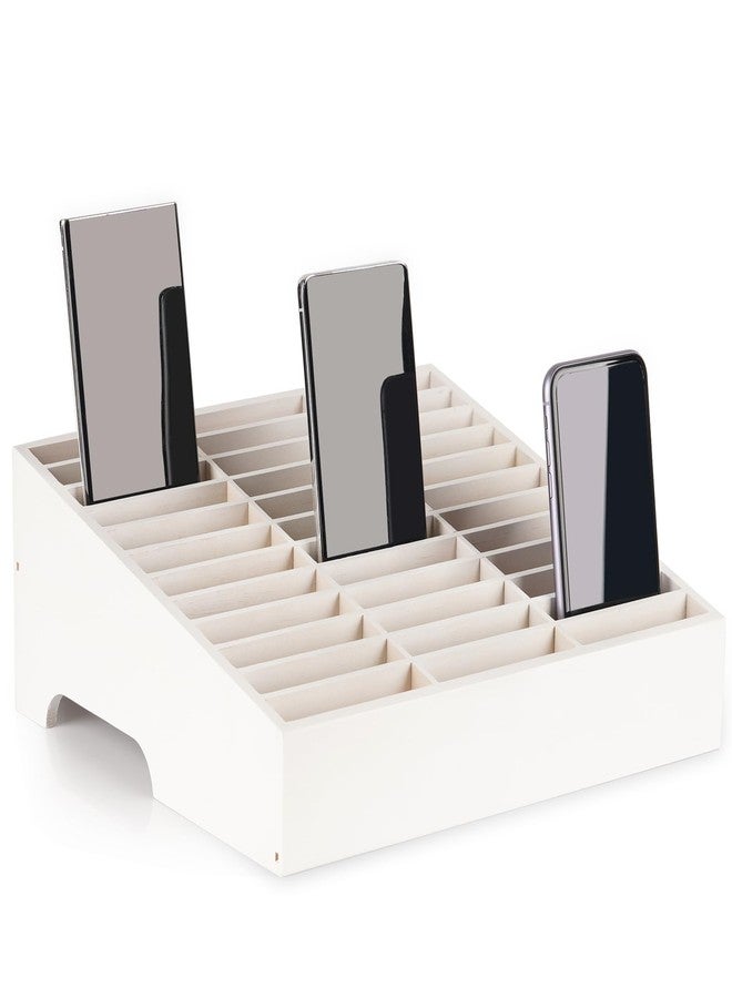 Lzttyee Wooden 36-Grid Cell Phones Storage Box Desktop Mobile Phone Holder Organizer for Office School Classroom (36-Grid White) - Image 1
