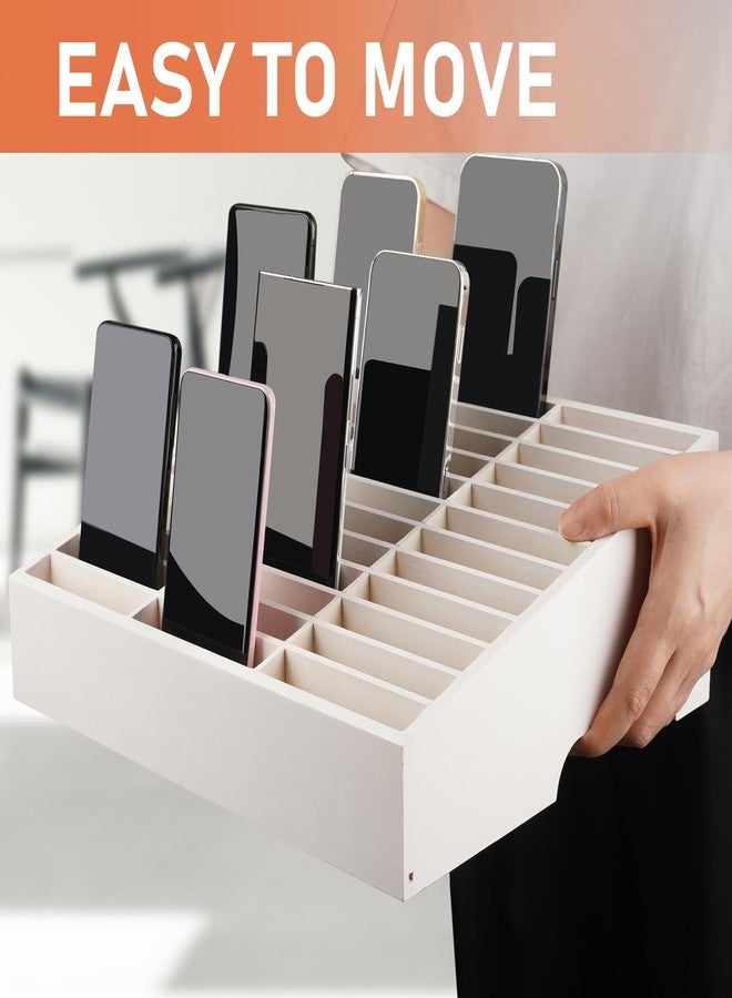 Lzttyee Wooden 36-Grid Cell Phones Storage Box Desktop Mobile Phone Holder Organizer for Office School Classroom (36-Grid White) - Image 5