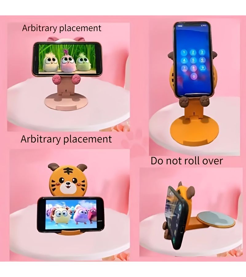 New Cartoon Cute Foldable Portable Multi Functional Phone Stand Adjustable Tablet Holder White Multi Angle Adjustable Desktop Stand Compatible With Phones And Tablets Stable Non Slip For Binge Watching Office Study - Image 2