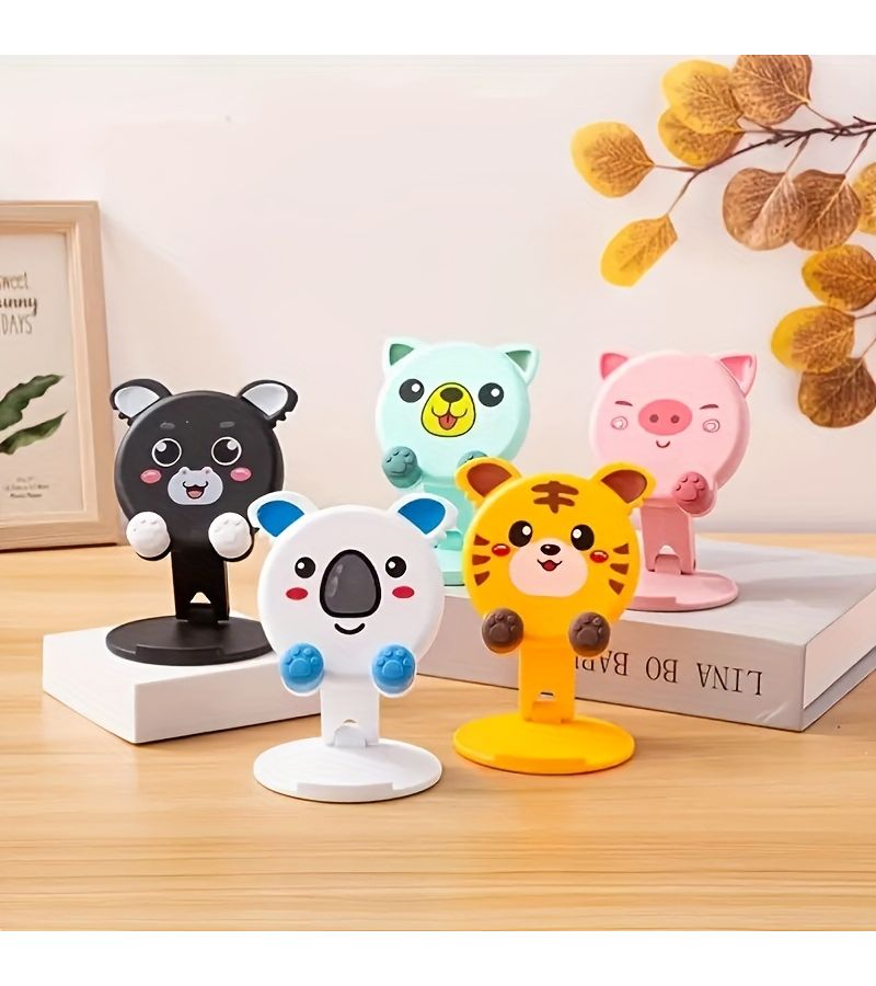 New Cartoon Cute Foldable Portable Multi Functional Phone Stand Adjustable Tablet Holder White Multi Angle Adjustable Desktop Stand Compatible With Phones And Tablets Stable Non Slip For Binge Watching Office Study - Image 3