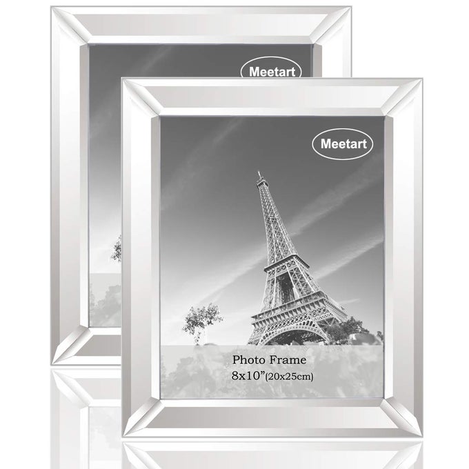 SILVER MIRROR PHOTO FRAME 8X10 INCH 2 PIECE PER SET FOR WALL HANG OR TABLETOP DISPLAY