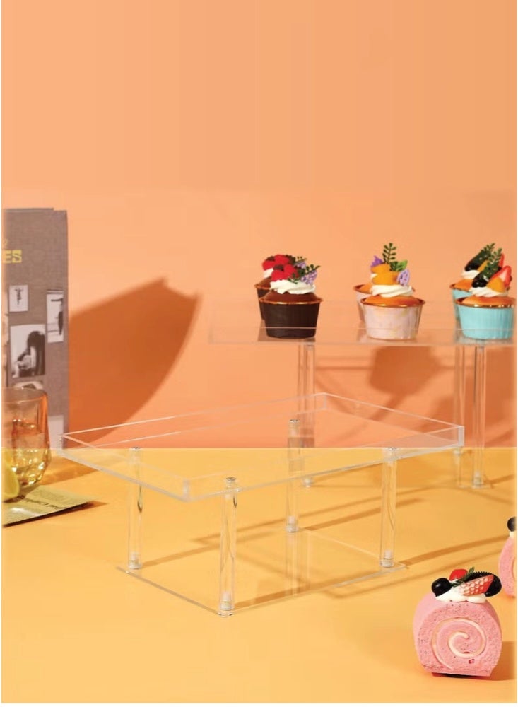 يلا جوي طقم عرض طاولات الحلويات، 3 قطع، حاملات عرض حلويات أكريليك شفافة، حاملات بوفيه للكب كيك والحلويات والمعجنات والأطعمة وحلوى الفواكه لحفلات الزفاف وأعياد الميلاد، مستطيل الشكل. - Image 3