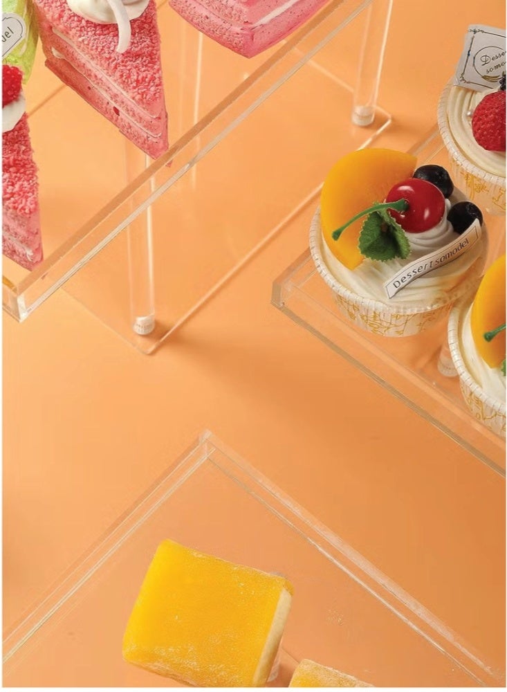 يلا جوي طقم عرض طاولات الحلويات، 3 قطع، حاملات عرض حلويات أكريليك شفافة، حاملات بوفيه للكب كيك والحلويات والمعجنات والأطعمة وحلوى الفواكه لحفلات الزفاف وأعياد الميلاد، مستطيل الشكل. - Image 4