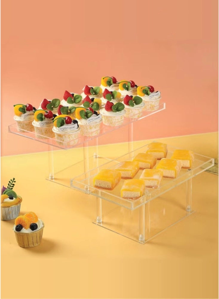 يلا جوي طقم عرض طاولات الحلويات، 3 قطع، حاملات عرض حلويات أكريليك شفافة، حاملات بوفيه للكب كيك والحلويات والمعجنات والأطعمة وحلوى الفواكه لحفلات الزفاف وأعياد الميلاد، مستطيل الشكل. - Image 5
