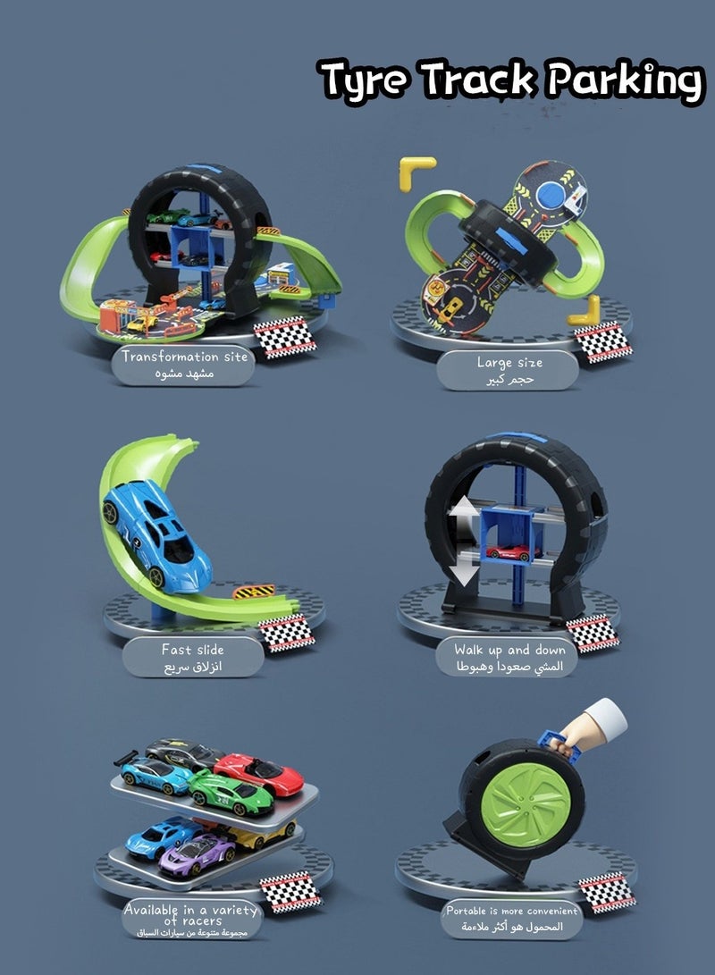 ميكسد لعبة مجموعة وقوف السيارات مع أربع سيارات من السبائك ، مجموعة سيارات لعبة مسار قابلة للفصل - Image 4