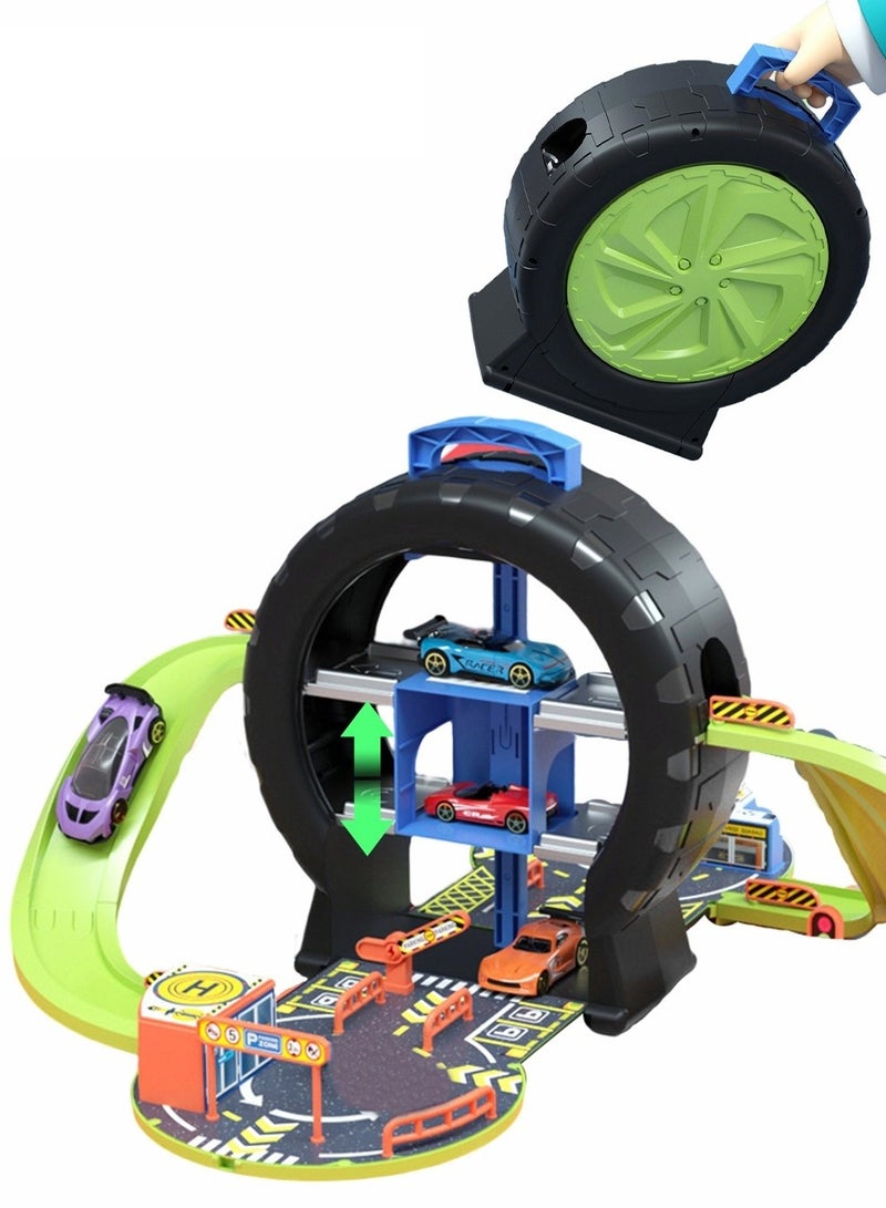 ميكسد لعبة مجموعة وقوف السيارات مع أربع سيارات من السبائك ، مجموعة سيارات لعبة مسار قابلة للفصل - Image 1