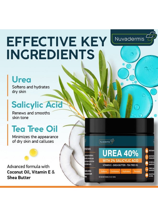 Nuvadermis - Urea Cream 40 Percent For Feet 40% Urea Foot Repair Lotion Maximum Strength For Dry Cracked Heels 2% Salicylic Acid Shea Butter Tea Tree Oil Vitamin E 5.29 Oz Jar - Image 1