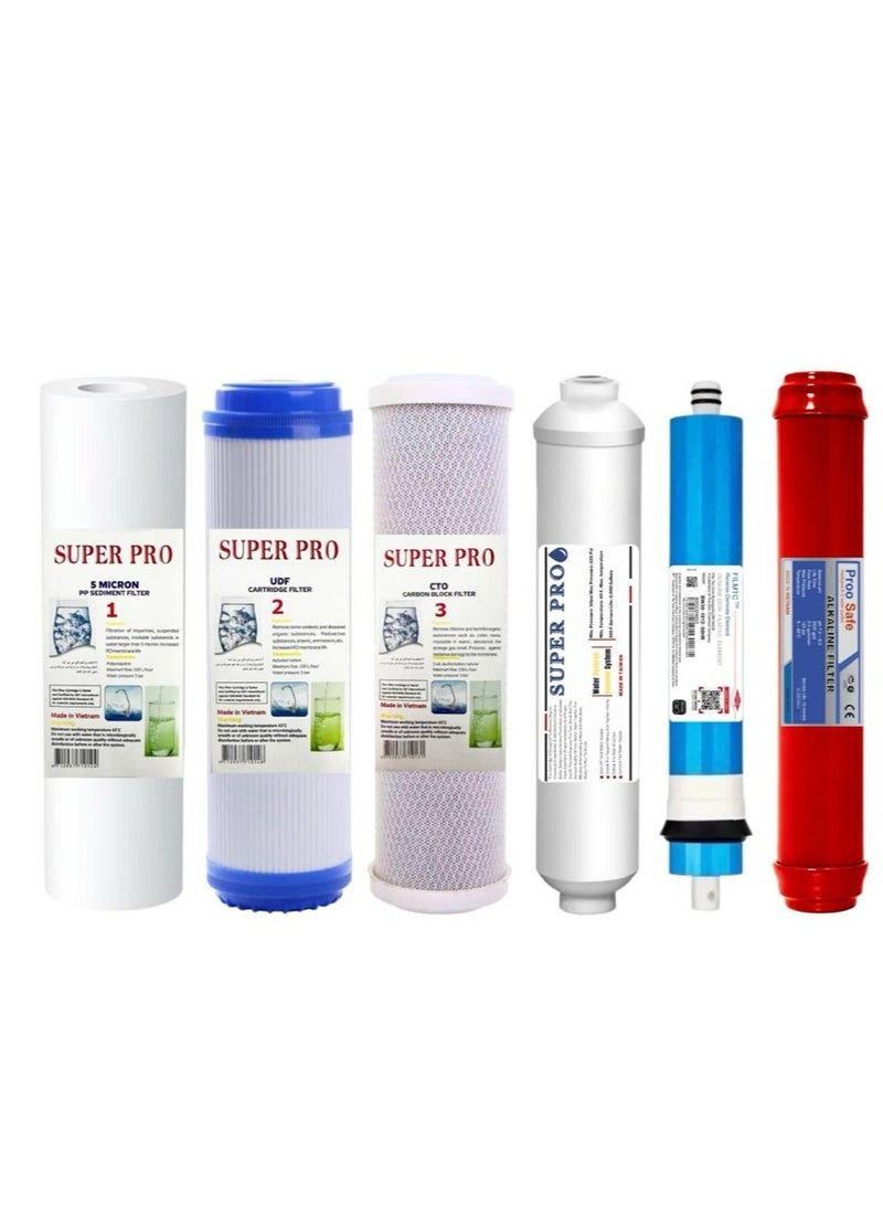 Super Pro 6 Stage Water Filters Pack Set for Standard 6 Stage Reverse Osmosis System, RO Membrane, Stage 1 to 6, Under Sink Replacement Cartridges - Image 2