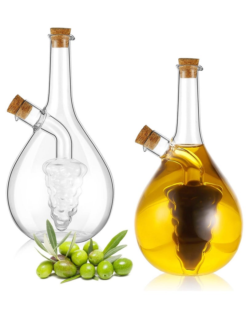 Y&D 2 Pcs Olive Oil and Vinegar Dispenser Set in 1 Glass Bottles for Kitchen Soy Sauce Cruet Double Pourer Spout Stoppers Cooking Container, Modern - Image 1