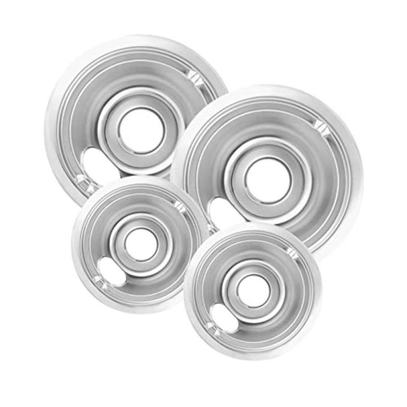 4-Piece Drip Pans Set for GE Stoves - Chrome Finish Steel - Silver - Heat-Resistant, Easy-Clean, Precise Fit - Image 1
