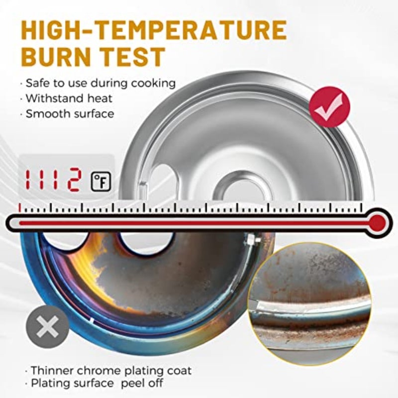 4-Piece Drip Pans Set for GE Stoves - Chrome Finish Steel - Silver - Heat-Resistant, Easy-Clean, Precise Fit - Image 4