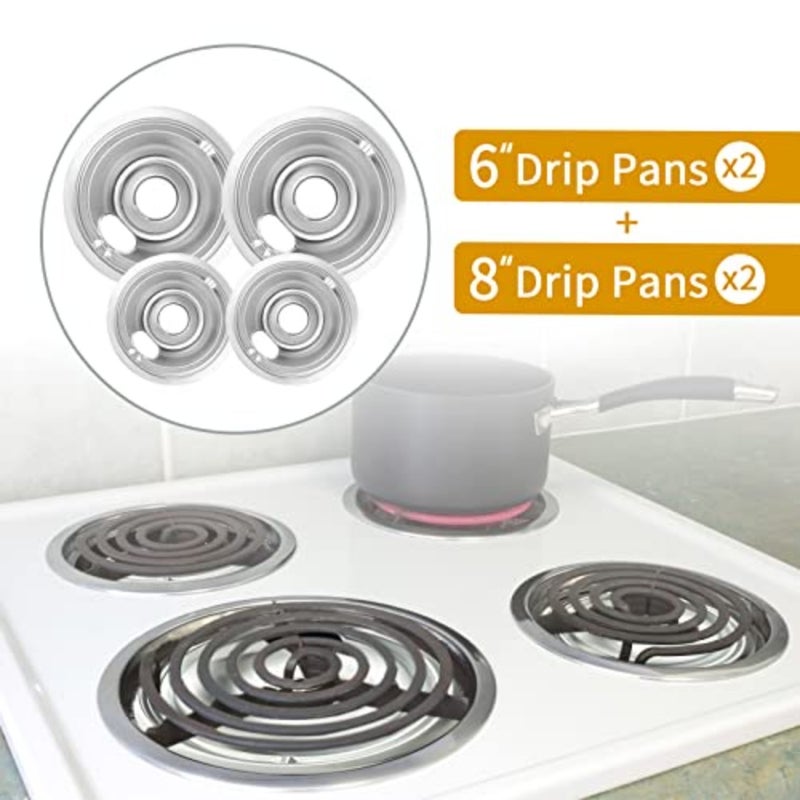 4-Piece Drip Pans Set for GE Stoves - Chrome Finish Steel - Silver - Heat-Resistant, Easy-Clean, Precise Fit - Image 2