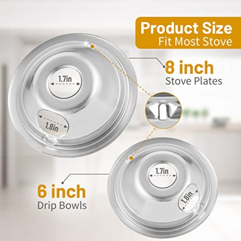 4-Piece Drip Pans Set for GE Stoves - Chrome Finish Steel - Silver - Heat-Resistant, Easy-Clean, Precise Fit - Image 3