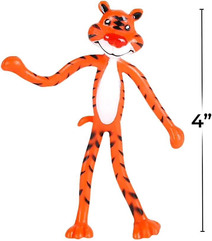 Rhode Island Novelty Dozen Bendable Zoo Animals - Giraffes, Tigers, Monkeys, and Zebras (4 inches tall) - Image 2