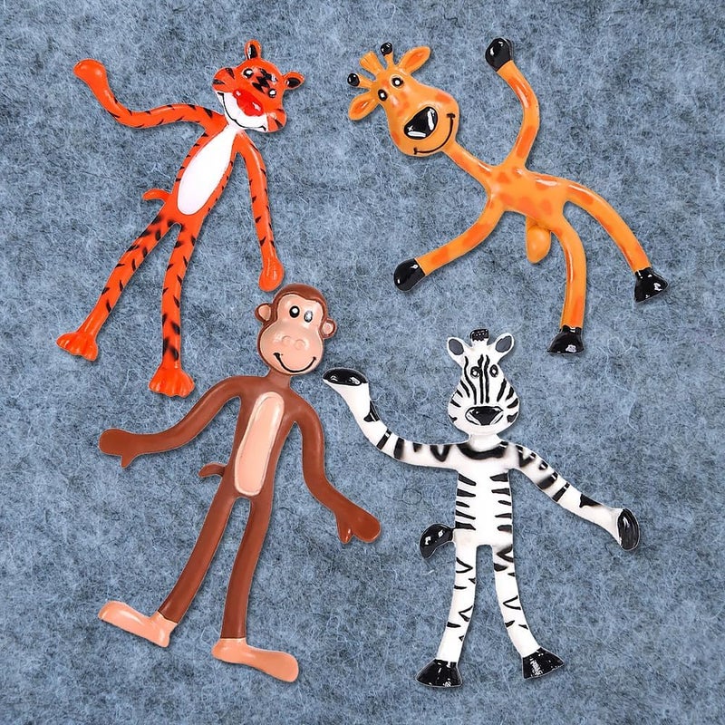 Rhode Island Novelty Dozen Bendable Zoo Animals - Giraffes, Tigers, Monkeys, and Zebras (4 inches tall) - Image 3