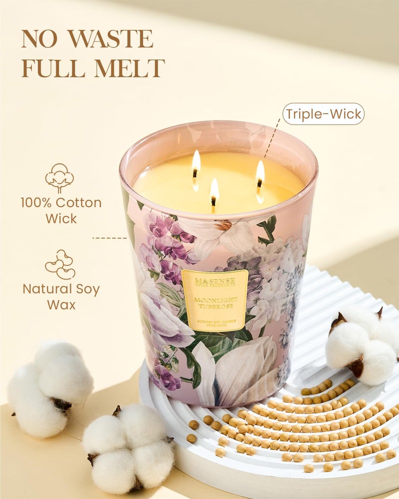 M&SENSE Moonlight Tuberose Large Candles for Home Scented, Natural Soy Long Lasting Slow Burning Candle 35oz 150 Hours Burn, Organic Relaxing Aromatherapy Candle Appreciation Gift for Women - Image 3
