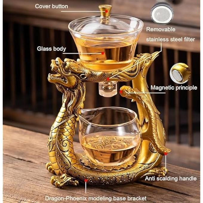 rayihni Semi Automatic Drip Teapot Lazy Kung Fu Glass Magnetic Tea Set Heat Resistant Glass Magic Teapot Set Suitable For HomeOffice Reception Tea Set Perfect For Holiday Gifts - Image 2