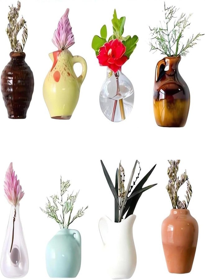 Wisik Enterprise Small Fridge Magnet Vase for Home, Small Strong Magnetic Vase for Fridge of Resin Pots Fridge and Kitchen Accessories Decoration for Notes (8 pcs)(Without Flower) - Image 1