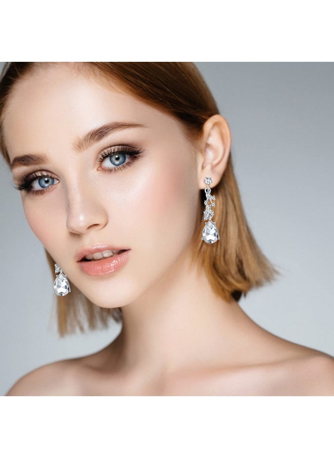 Thunaraz 4 Pairs Clip On Earrings For Women Crystal Teardrop Wedding Earrings Clip On Rhinestone Formal Chandelier Dangle Earrings For Brides Bridesmaids Stylish Non Pierced Jewelry  - Image 2
