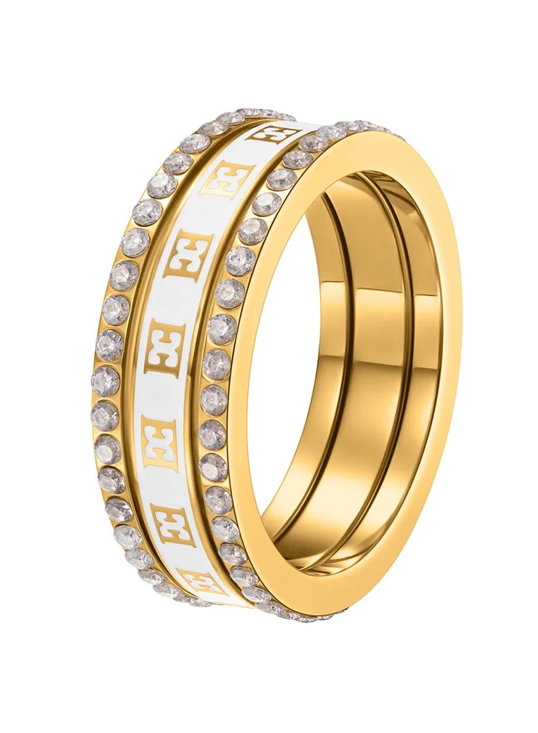 ESCADA Eliza 3-in-1 Ring for Women Mother-of-Pearl and Crystal-Embedded, Signature Logo, Versatile Contemporary Elegance