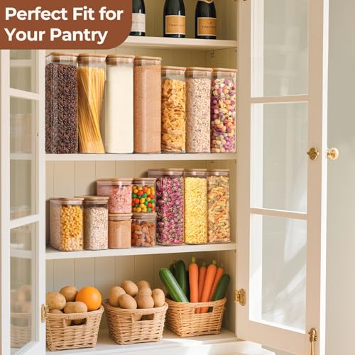 ComSaf 1.2 Qt Rectangle Glass Storage Containers with Lids, Glass Jars with Bamboo Lids, Clear Food Storage Jar, Sugar Coffee Containers, Pantry Container for Pasta Tea Candy Nut - Image 5