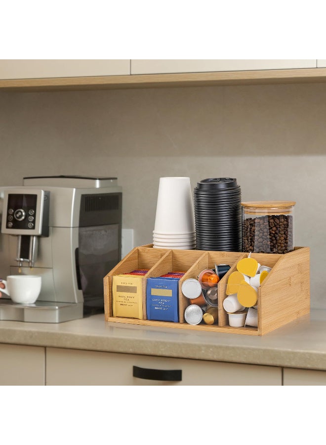 Bamboo Coffee Station Organizer with 5 Compartments for Tea Bags, Pods, Creamer, and Cups - Image 4