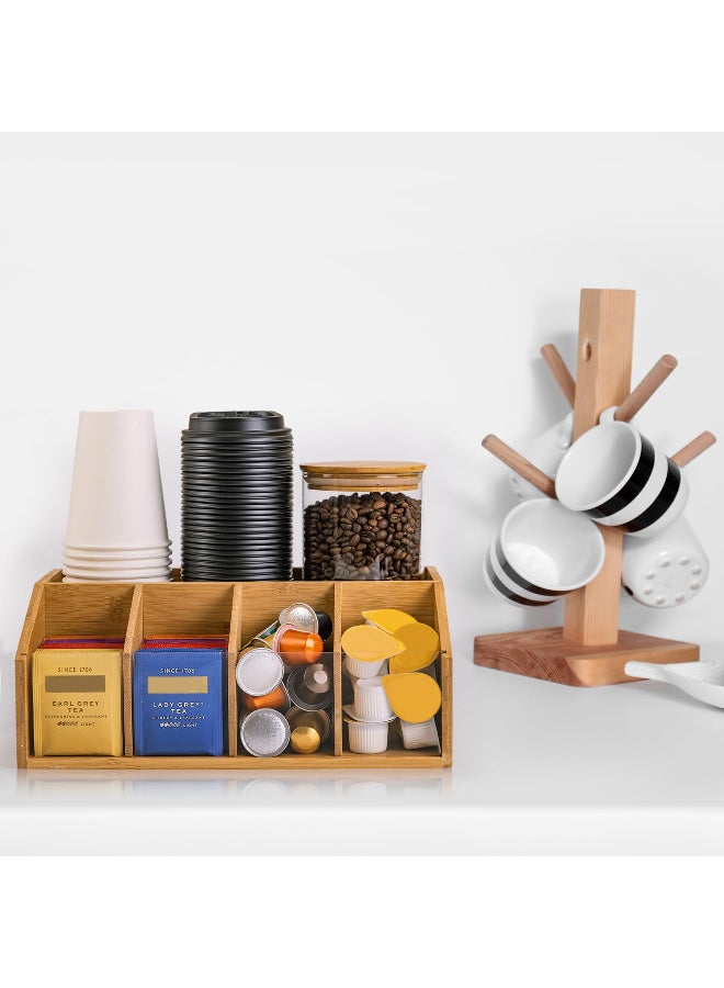 Bamboo Coffee Station Organizer with 5 Compartments for Tea Bags, Pods, Creamer, and Cups - Image 5