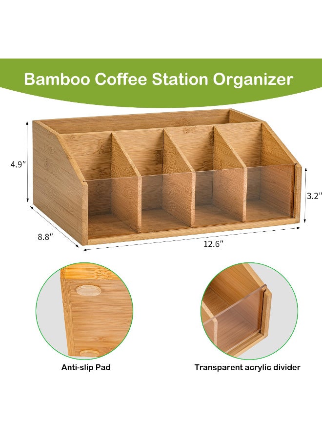 Bamboo Coffee Station Organizer with 5 Compartments for Tea Bags, Pods, Creamer, and Cups - Image 2