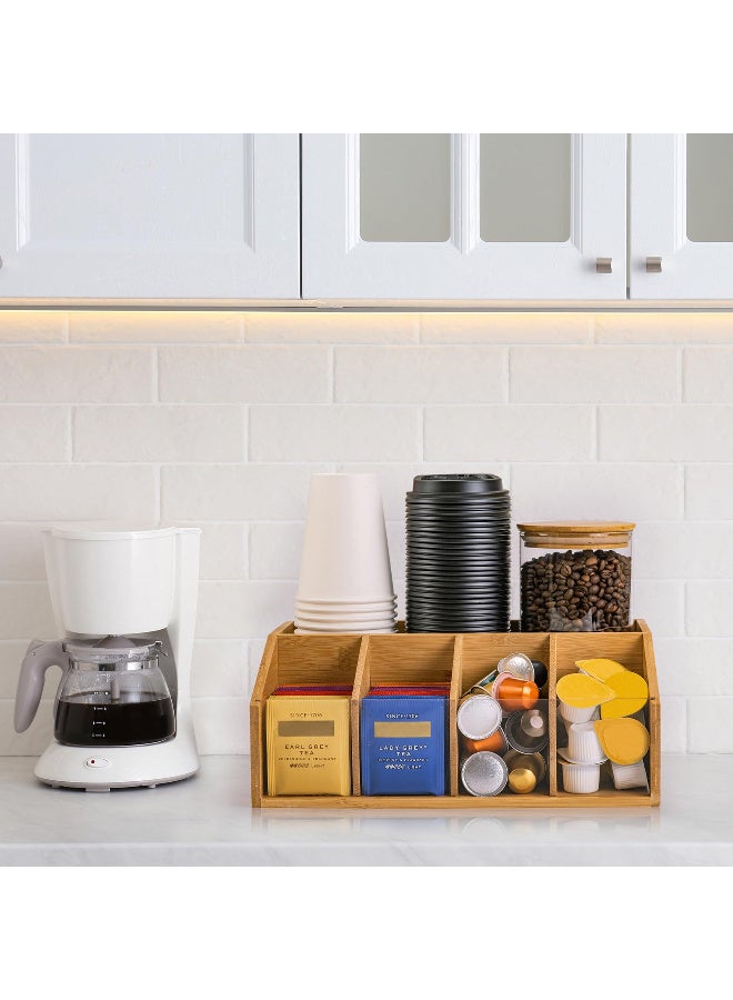 Bamboo Coffee Station Organizer with 5 Compartments for Tea Bags, Pods, Creamer, and Cups - Image 3