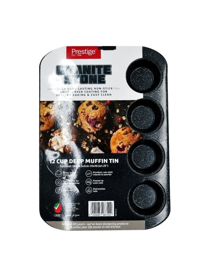 Prestige Prestige Granite Deep Muffin Tray | Non-Stick 12-Cup Muffin Pans Tin - Carbon Steel Baking Tray for Cupcakes PR48754  - Image 5