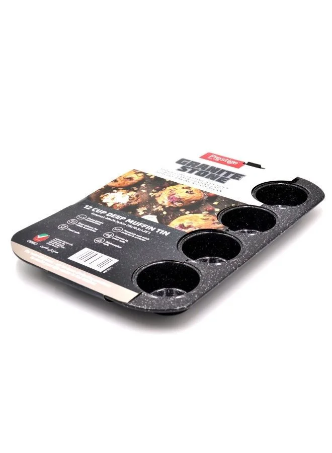 Prestige Prestige Granite Deep Muffin Tray | Non-Stick 12-Cup Muffin Pans Tin - Carbon Steel Baking Tray for Cupcakes PR48754