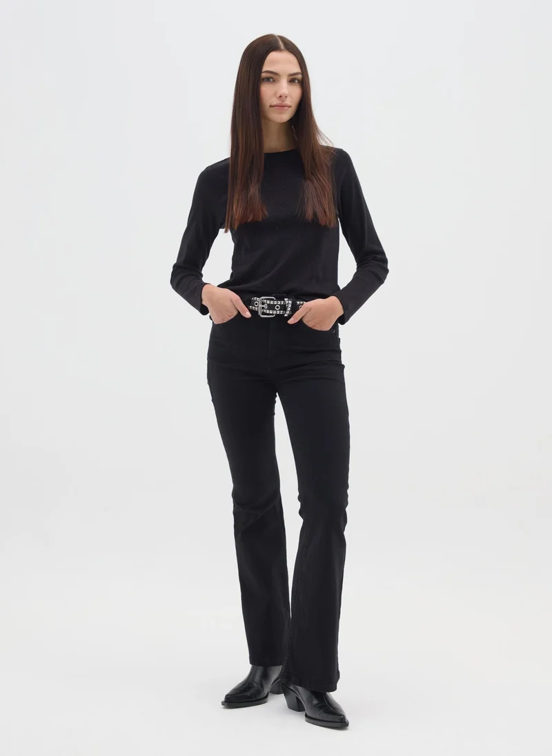 Ovs OVS Black Long Sleeve Shirt In Pure Cotton Regular Fit With Rhinestones