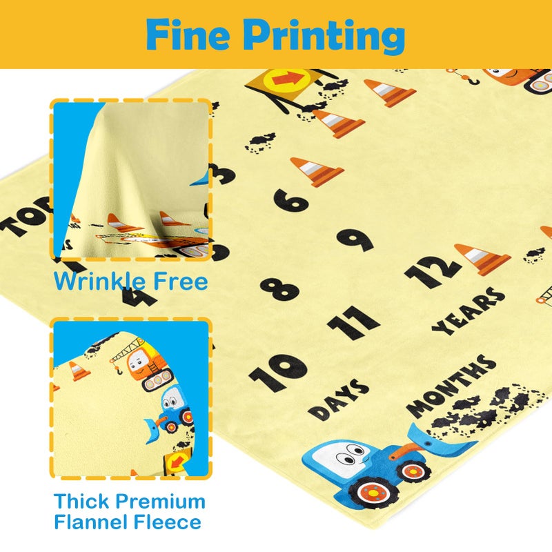 بامبو Construction Vehicle Baby Stuff, Engineering Excavator Baby Month Blanket for Newborn Photo Taken - Baby Age Blanket with 2 Frame - Image 3