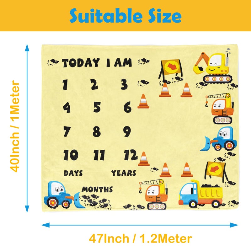 بامبو Construction Vehicle Baby Stuff, Engineering Excavator Baby Month Blanket for Newborn Photo Taken - Baby Age Blanket with 2 Frame - Image 2