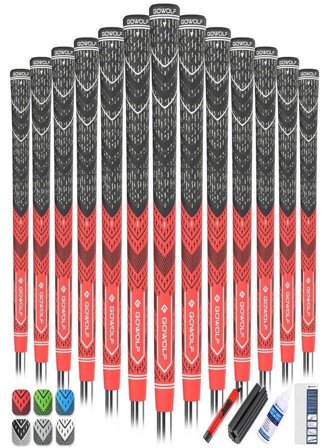 Gowolf Golf Grips Cord Rubber Multi-compound Golf Driver Irons Club Choose 13 Grips with 15pcs Tapes or 13 Grips with Full Kits (Red（13 grips with kit), Midsize) - Image 1
