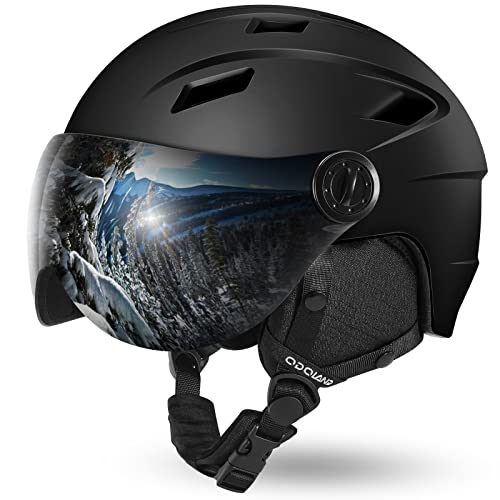 Odoland Ski Helmet with 2-in-1 Visor Goggles, Light Weight Snowboard Helmet for Men Women, Snow Sport Helmets for Skiing, Skating, Snowboarding,Black,S - Image 1