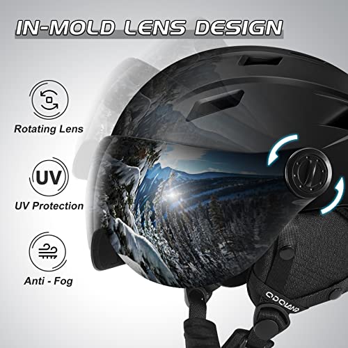 Odoland Ski Helmet with 2-in-1 Visor Goggles, Light Weight Snowboard Helmet for Men Women, Snow Sport Helmets for Skiing, Skating, Snowboarding,Black,S - Image 4