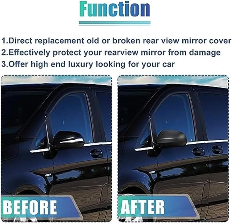 QASULER Matte Black Rearview Mirror Cap for Mercedes Vito W447 - Image 3