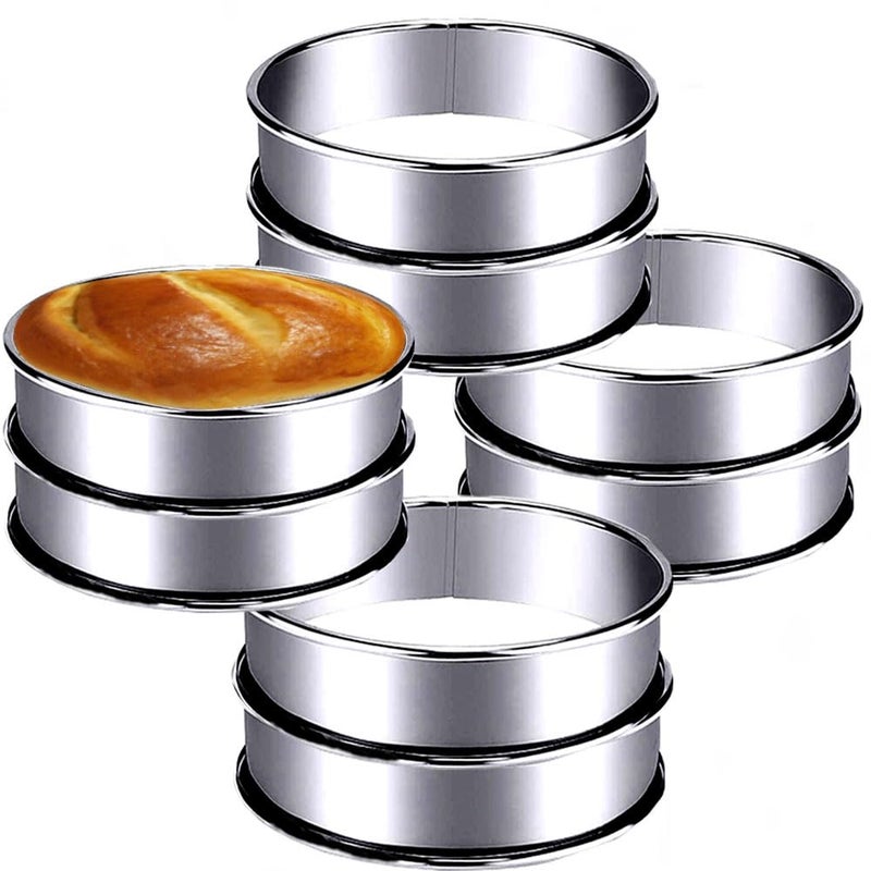 KUAYB 8-Pieces English Muffin Rings 4 Inch Crumpet Rings Stainless Steel Double Rolled Nonstick Metal Round Tart Ring Molds for Cookie Cooking Baking - Image 1