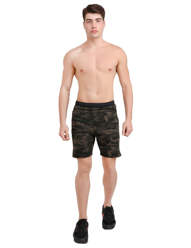 GYMIFIC Men’s Summer Camo Gym Shorts | Lightweight Stretchable Workout Shorts with Zip Pockets | Quick-Dry Training, Running, Football & Fitness Activewear (L, Army Green) - Image 5