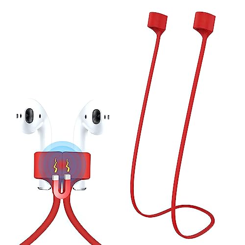 KACA Magnetic Anti-Lost Strap Silicone Rope Wire Cable Connector String for AirPods Pro/Aipods Pro 2 / Airpods 1,2&3 / Earbuds (Red) - Image 1