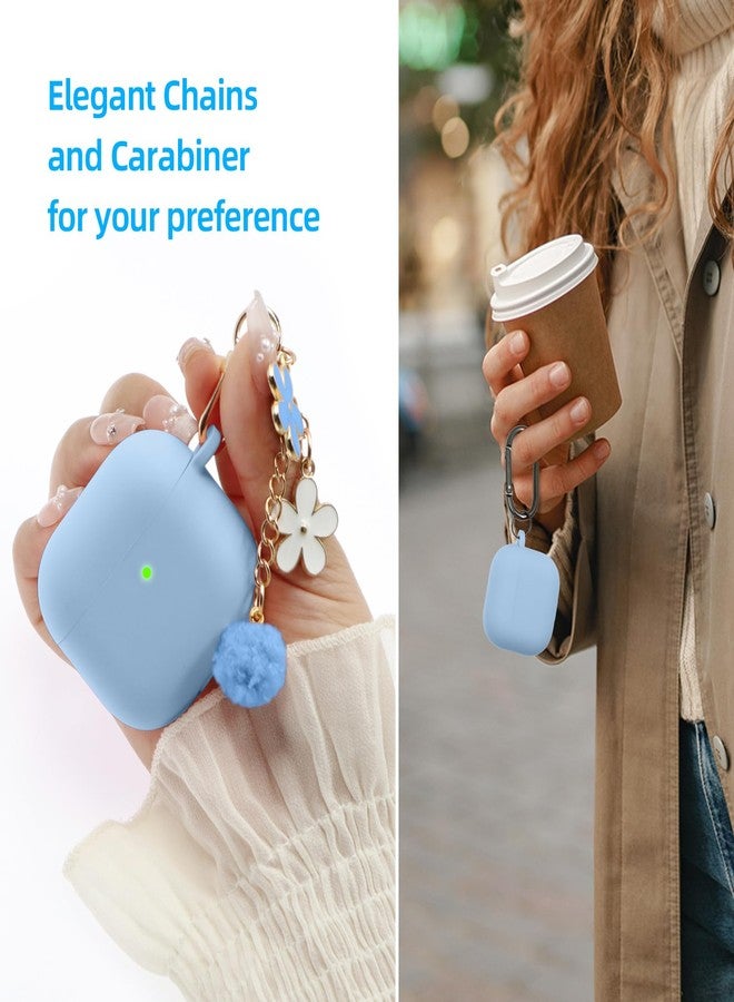 CASEFUN Compatible with AirPods 4 Case 2024, Premium Soft Silicone Protective Case Cover for Apple AirPods 4th Generation with Cleaner Kit, Carabiner and Keychain Accessories for Women Girls (Blue) - Image 3