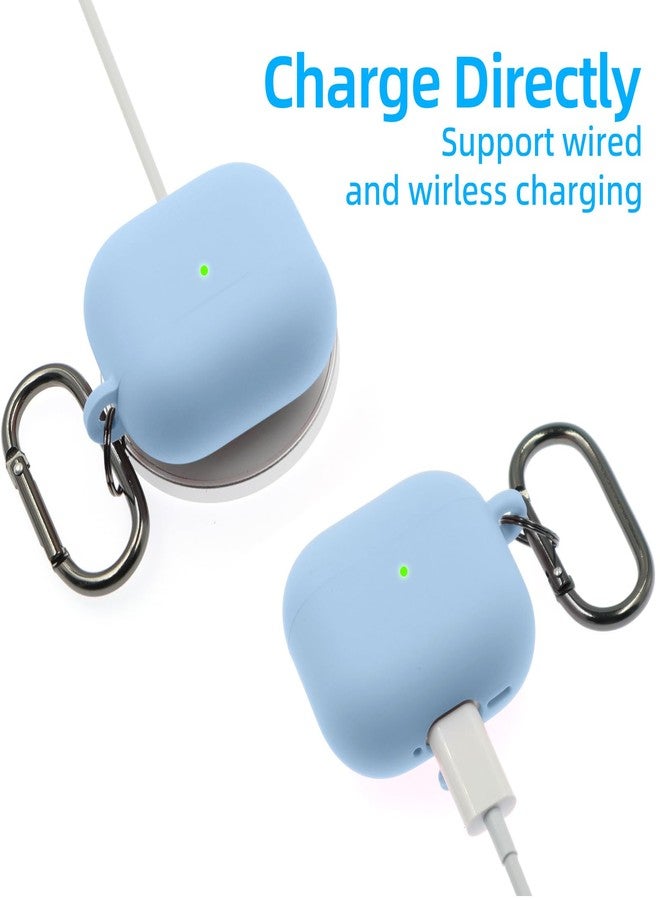 CASEFUN Compatible with AirPods 4 Case 2024, Premium Soft Silicone Protective Case Cover for Apple AirPods 4th Generation with Cleaner Kit, Carabiner and Keychain Accessories for Women Girls (Blue) - Image 5