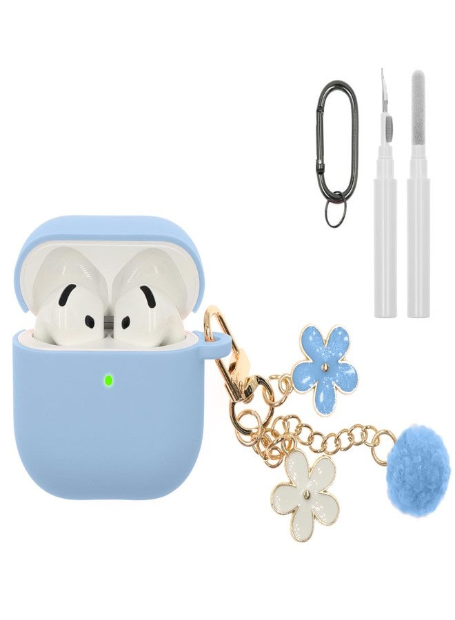 CASEFUN Compatible with AirPods 4 Case 2024, Premium Soft Silicone Protective Case Cover for Apple AirPods 4th Generation with Cleaner Kit, Carabiner and Keychain Accessories for Women Girls (Blue) - Image 1