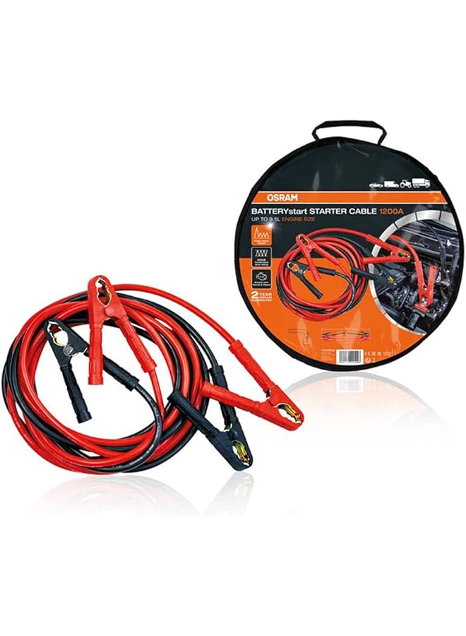 OSRAM Starter Cable 1200A For Petrol & Diesel Engines ≤9.5L – Professional Jumper Cables, 12/24V, 5M Length, Copper-Coated Aluminum – Osc500A  - Image 1