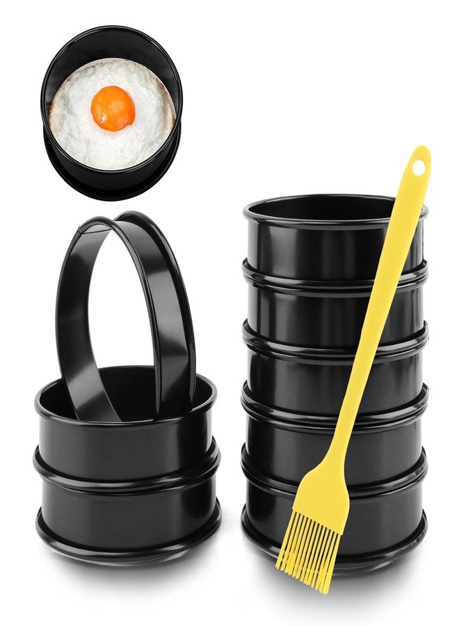 PUXING 8PCS Crumpet Rings Nonstick English Muffin Rings 4 Inch Stainless Steel Double Rolled Tart Rings Baking Egg Ring Round Metal Pastry Baking Rings with Silicone Brush(COLOR:black) - Image 1