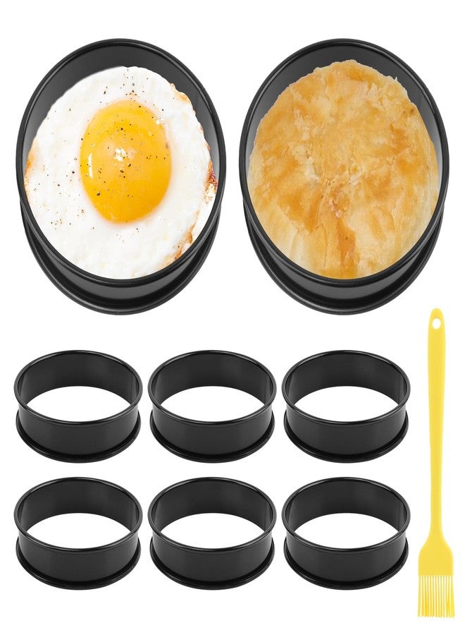 PUXING 8PCS Crumpet Rings Nonstick English Muffin Rings 4 Inch Stainless Steel Double Rolled Tart Rings Baking Egg Ring Round Metal Pastry Baking Rings with Silicone Brush(COLOR:black) - Image 3