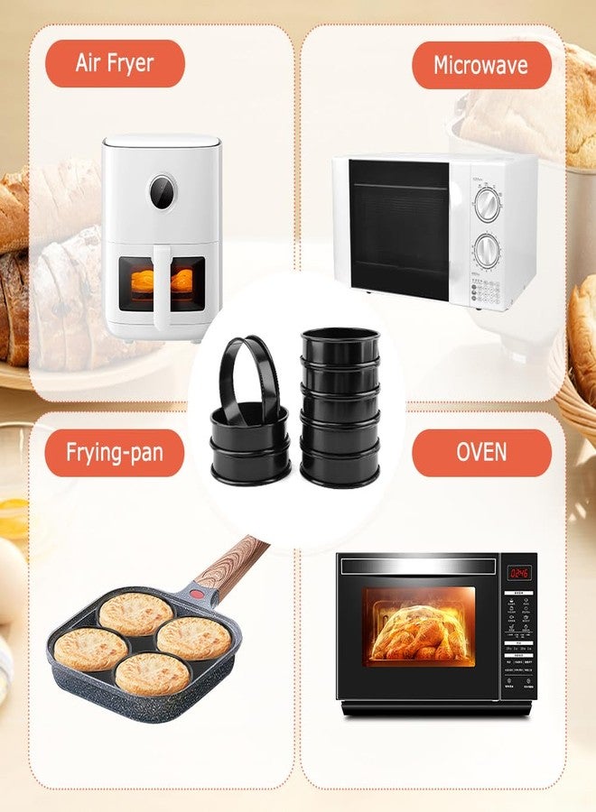 PUXING 8PCS Crumpet Rings Nonstick English Muffin Rings 4 Inch Stainless Steel Double Rolled Tart Rings Baking Egg Ring Round Metal Pastry Baking Rings with Silicone Brush(COLOR:black) - Image 4
