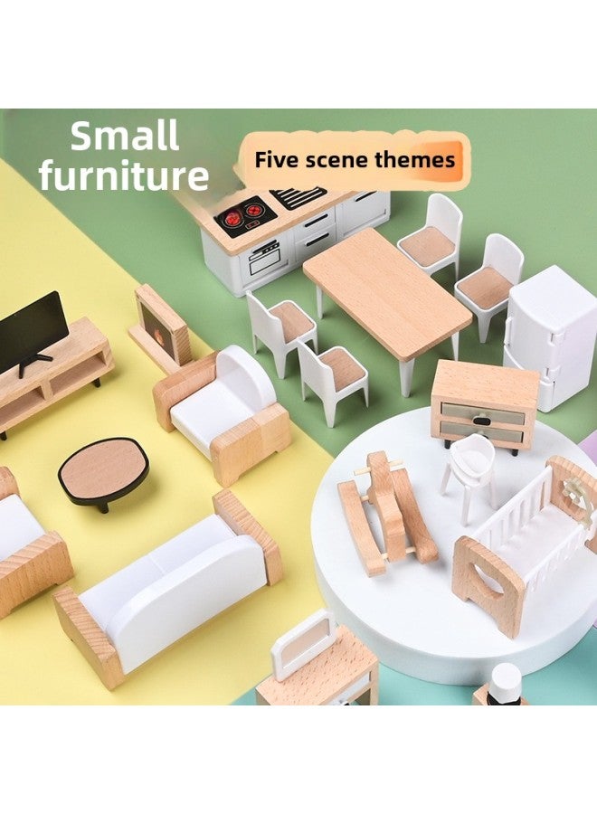 Children's Baby House Decoration Accessories Wooden Mini Simulation Small Furniture Set Model Scene Miniature Sofa Table And Chair Ornaments-Color:Small Furniture Suit B 1.28KG - Image 2
